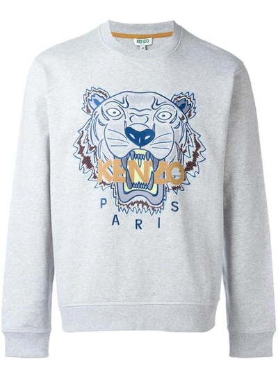 Kenzo Embroidered Tiger Cotton Sweatshirt, Grey | ModeSens