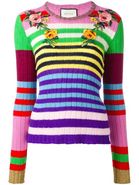 striped wool intarsia sweater with appliqués