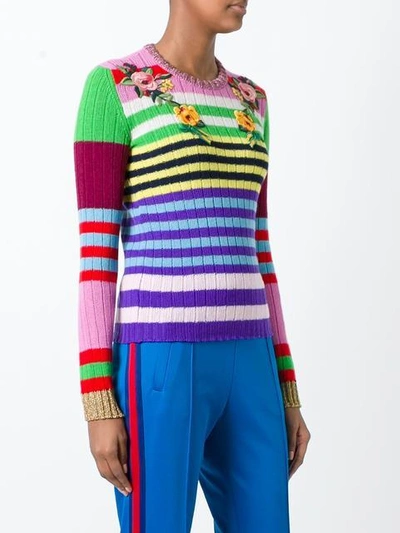 Shop Gucci Embroidered Striped Jumper