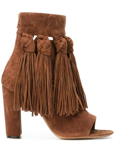 Shop Chloé Fringed Open Toe Booties In Brown