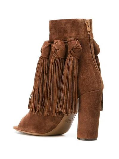 Shop Chloé Fringed Open Toe Booties In Brown