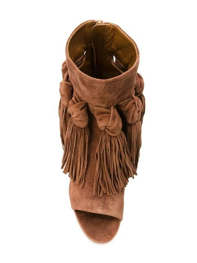 Shop Chloé Fringed Open Toe Booties In Brown