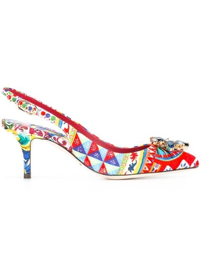 Dolce & Gabbana Belluci Majolica-print Brocade Pumps In White