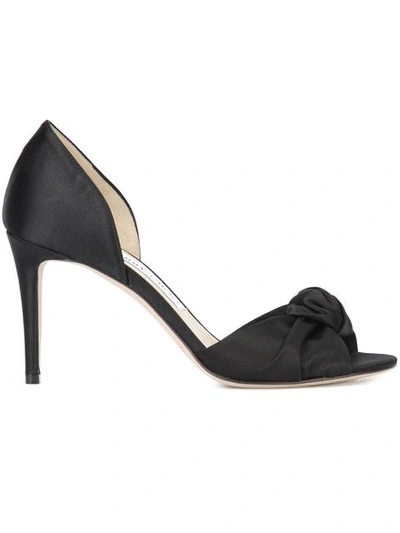 Jimmy Choo Kaitence 85 Black Patent And Suede Point-toe Pumps With Crystal-embellished Bow In Black/black