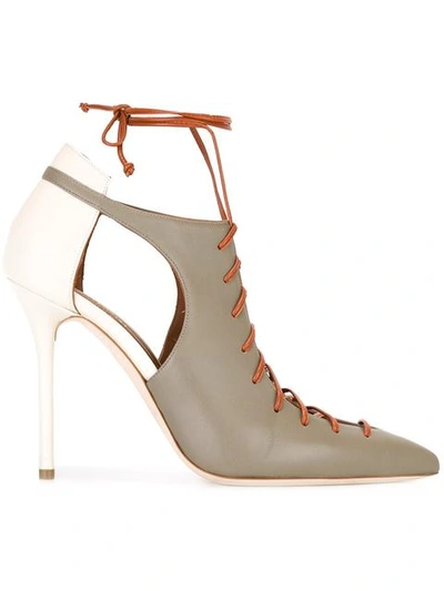 Malone Souliers Montana Lace Up Pumps In Grey/white/caramel