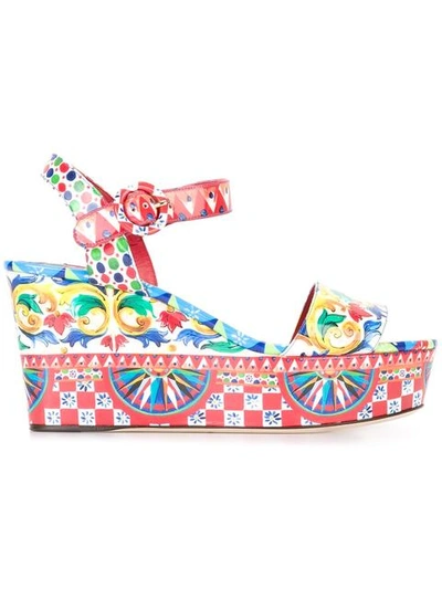 Dolce & Gabbana Patent Leather Wedge Sandals In Multicolour