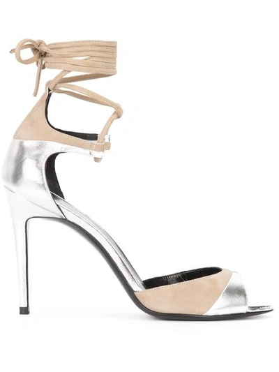 Pierre Hardy Parade Metallic Leather & Suede Ankle-wrap Sandals In Nude-silver