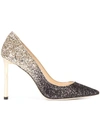 Jimmy Choo Romy 100 Black And Nude Coarse Glitter Degradé Pointy Toe Pumps