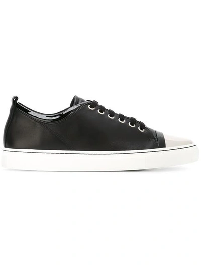 Lanvin Capped-toe Low-top Suede Trainers In Black/silver