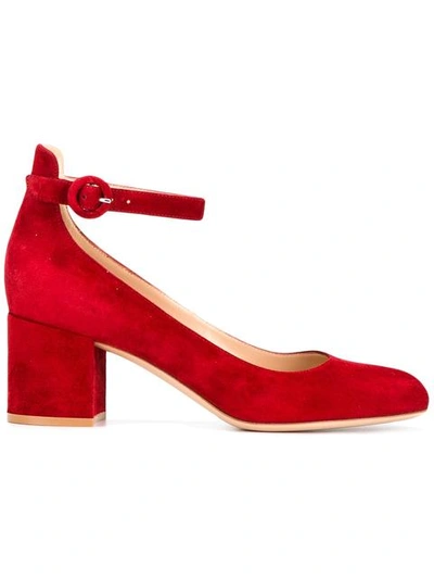 Gianvito Rossi Greta Block-heel Suede Pumps In Red