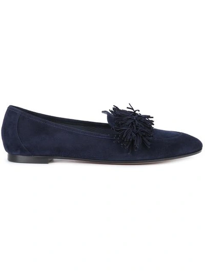 Aquazzura Wild Thing Fringed Suede Loafers In Navy | ModeSens