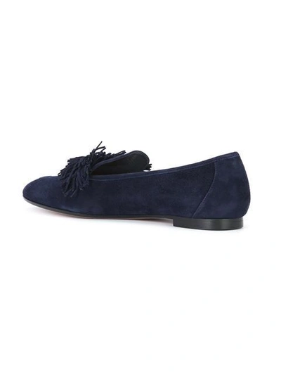 Aquazzura Wild Thing Fringed Suede Loafers In Navy | ModeSens