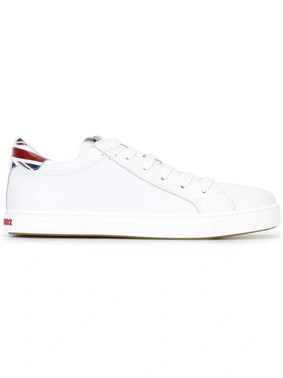 Dsquared2 10mm Tennis Club Flag Leather Sneakers In Bianco Multicolor