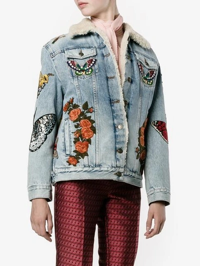 Shop Gucci Embroidered Denim Jacket