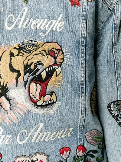 Shop Gucci Embroidered Denim Jacket