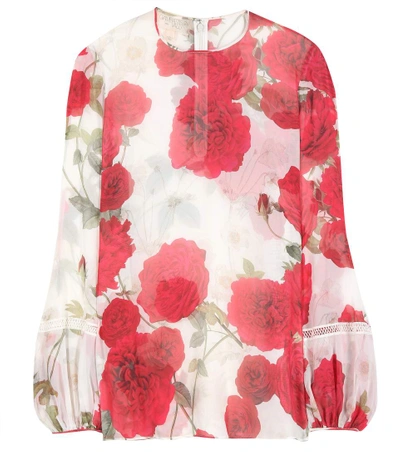 Giambattista Valli Balloon-sleeved Rose-print Silk-georgette Blouse In ...