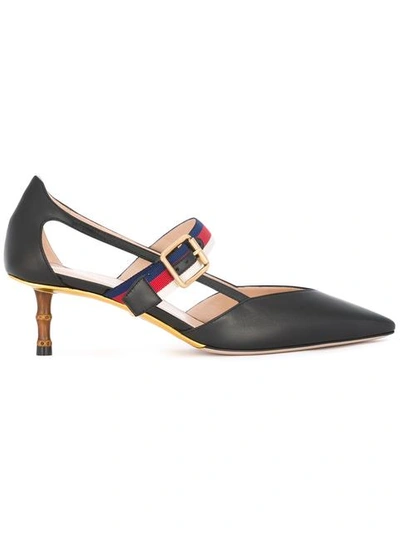 Gucci Black Unia Bamboo Heels In Blk/red
