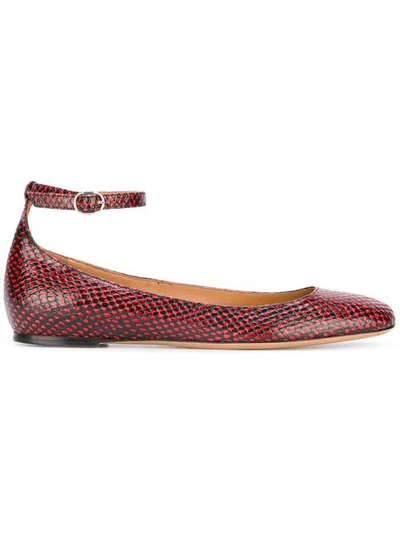 Isabel Marant Étoile Lili Python-effect Leather Ballet Flats In Red
