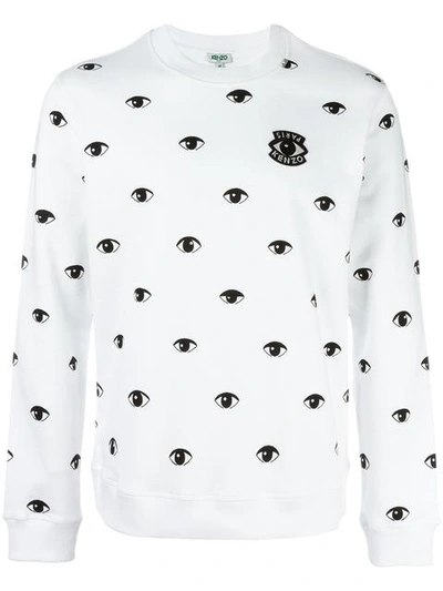 Kenzo Allover Eyes Print Crew Sweatshirt In White;black