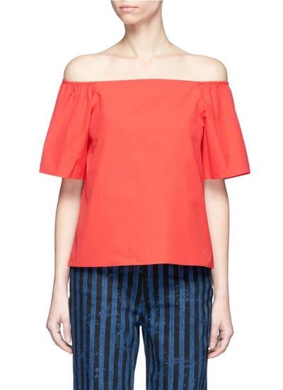 Alice And Olivia 'christy' Cotton Poplin Off-shoulder Top In Poppy