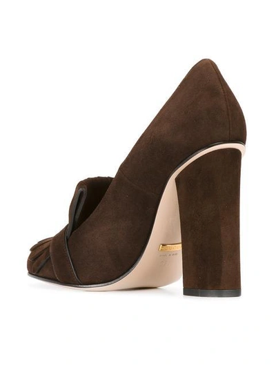 Shop Gucci Fringed Logo Plaque Pumps In Brown