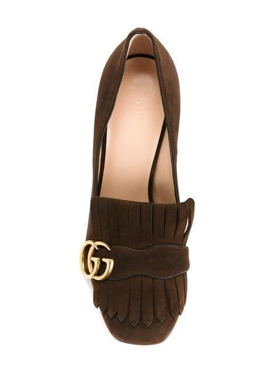 Shop Gucci Fringed Logo Plaque Pumps In Brown