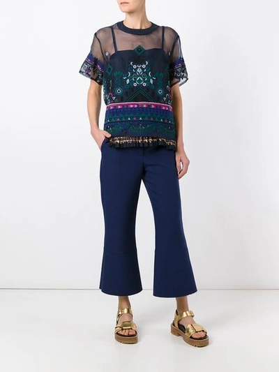 Shop Sacai Tribal Lace Top In Blue