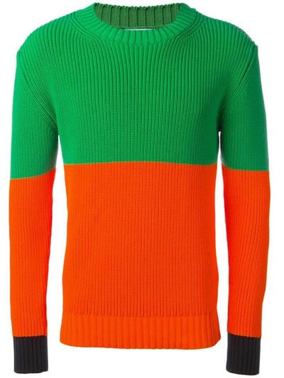 Jw Anderson Bicolor Chunky Knit Cotton Sweater, Green/orange