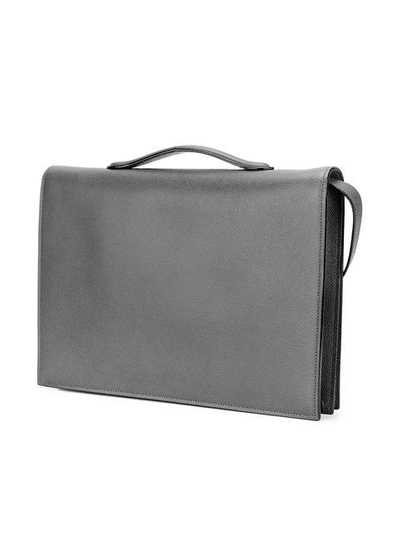 Shop Valextra Top Handle Messenger Bag - Fl-rd Grey Satin