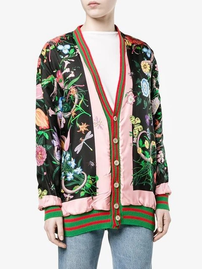 Shop Gucci Reversible Ghost Logo Cardigan - Green