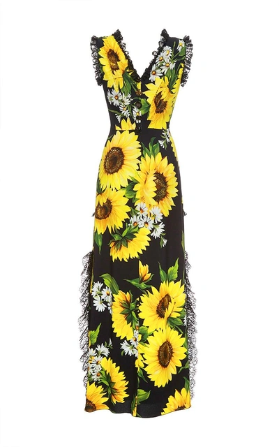 Shop Dolce & Gabbana Sunflower Lace Detail Maxi Dress