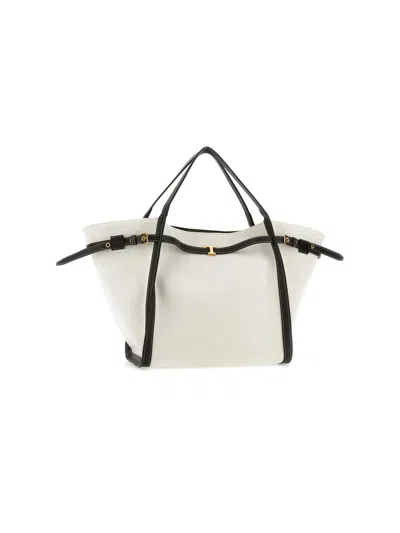 Tod's White Tote Bag With Front Leather Buckled Belt In Cotton Blend Woman