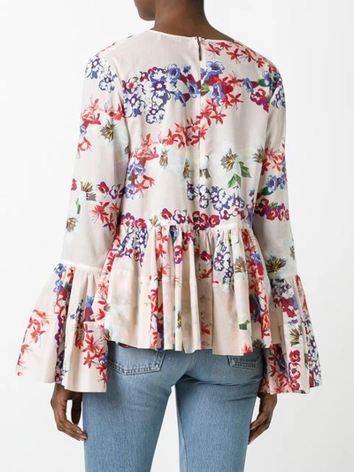 Shop Msgm Floral Print Ruffled Blouse - Nude & Neutrals