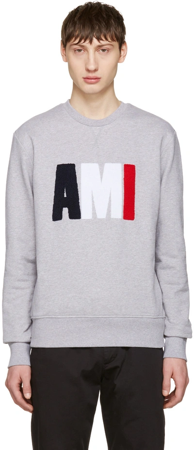 Shop Ami Alexandre Mattiussi Grey Logo Pullover