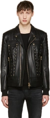 BALMAIN Black Leather Lace-Up Biker Jacket