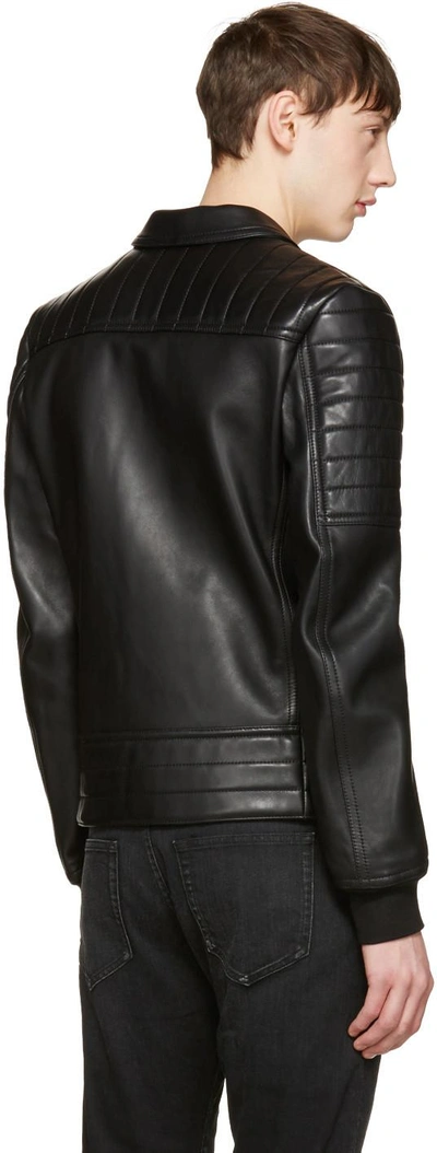 Shop Balmain Black Leather Lace-up Biker Jacket