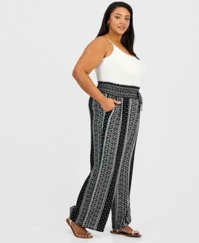 Kingston Grey Trendy Plus Size Pull-on Wide-leg Pants In Multi
