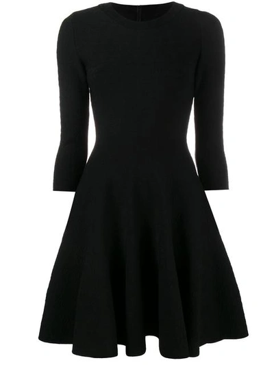 Alaïa Oval Lines Long-sleeve Scoop-neck Short Fit-and-flare Dress In Blue/black