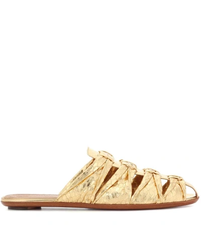 Shop The Row Capri Metallic Snakeskin Slippers In Gold