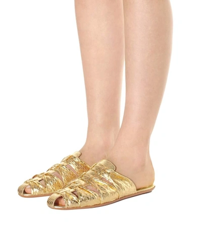 Shop The Row Capri Metallic Snakeskin Slippers In Gold