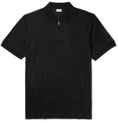 Brioni Slim-fit Cotton Zip-up Polo Shirt In Black