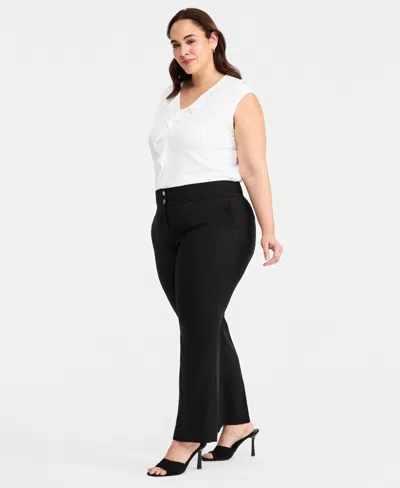 Kasper Plus Size Double-button Bootcut Pants In Black