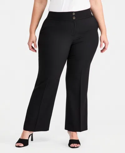 Kasper Plus Size Double-button Bootcut Pants In Black