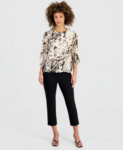 Kasper Women's Printed Flared-cuff Blouse In Multi
