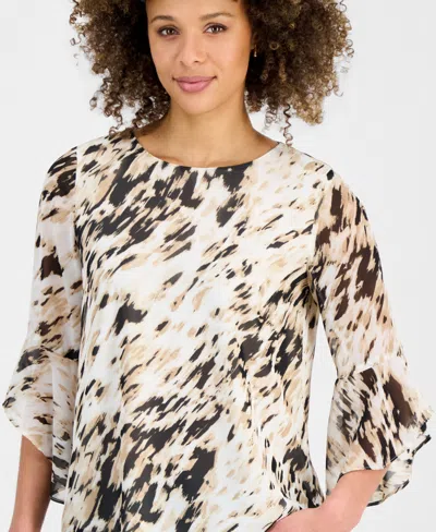 Kasper Women's Printed Flared-cuff Blouse In Multi