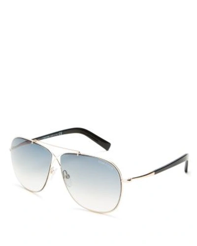 Shop Tom Ford April Square Aviator Sunglasses, 61mm In Shiny Rose Gold/gradient Gray Lenses