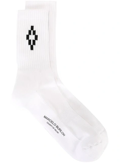 Marcelo Burlon County Of Milan Logo Printed Long Socks, White In White/black
