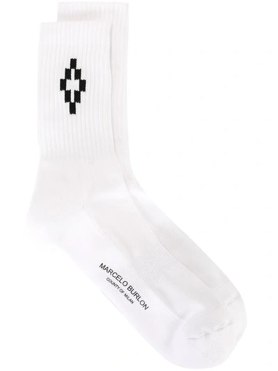 Marcelo Burlon County Of Milan Cruz Cotton Blend Socks In White/black