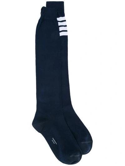 Thom Browne 4-bar Knee-high Nylon Blend Sock In Blue
