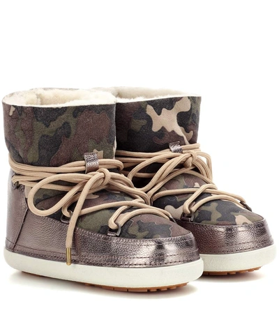 Inuikii Camouflage Low Suede Boots In Metallic Gold